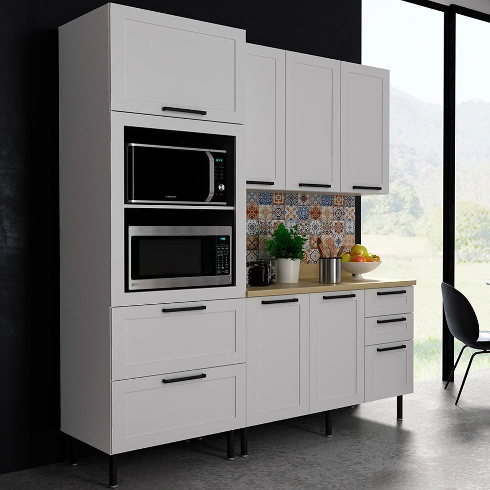 Cozinha Modulada 4 Pecas 190 Cm Mdf Branco Carvalho Tecno Mobili - 2