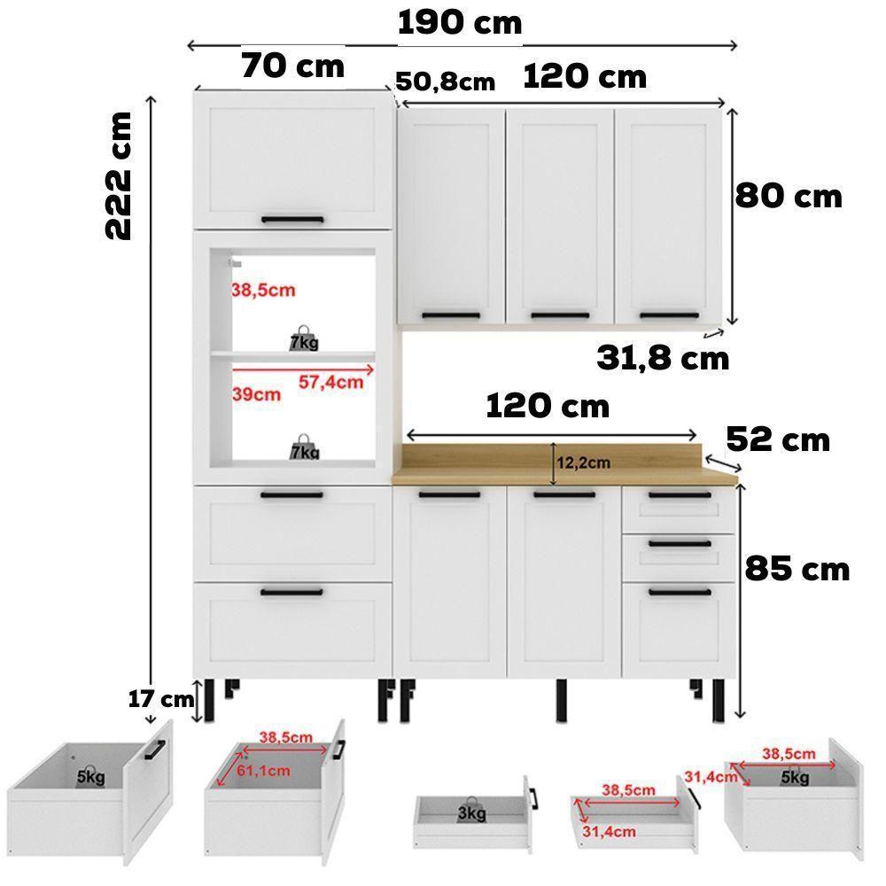 Cozinha Modulada 4 Pecas 190 Cm Mdf Branco Carvalho Tecno Mobili - 3