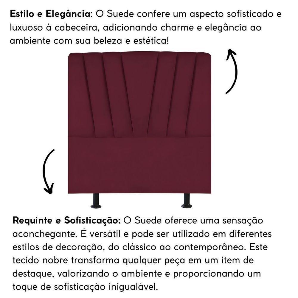 Cabeceira Estofada Cama Box Solteiro 90 Cm Ariel Suede Bordô - 5