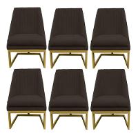 Kit 06 Cadeiras Para Sala De Jantar Ana Base De Ferro Suede Marrom D'classe Decor - 1
