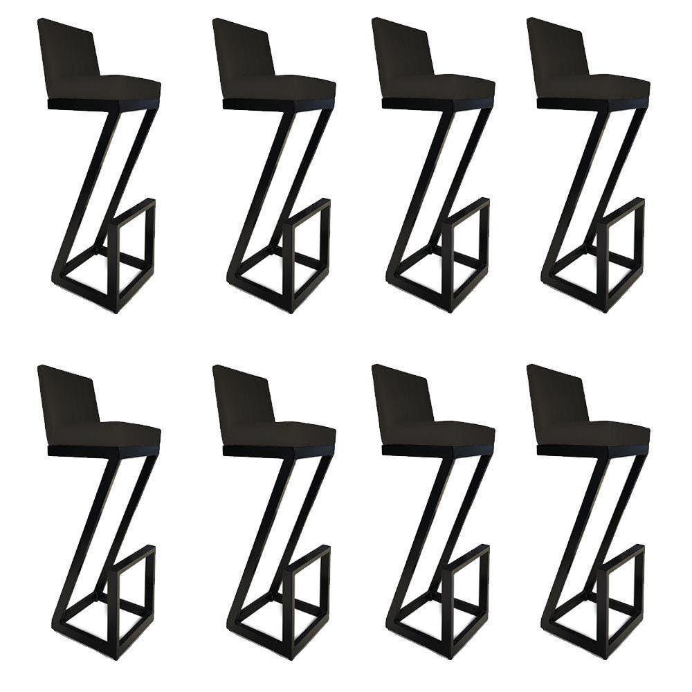 Kit 08 Banqueta Alta Z Base De Ferro Suede Preto D'classe Decor - 1