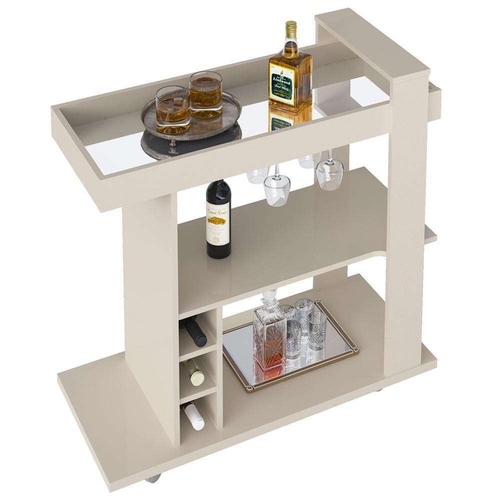 Carrinho Bar Com Rodízios 91 Cm Tampo Espelhado Off White Arly - 2