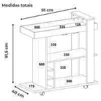Carrinho Bar Com Rodízios 91 Cm Tampo Espelhado Off White Arly - 3