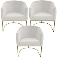 Kit 03 Poltrona Julia Com Base De Ferro Sala De Estar Escritório Recepção Clinica Suede Bege D'classe Decor - 1