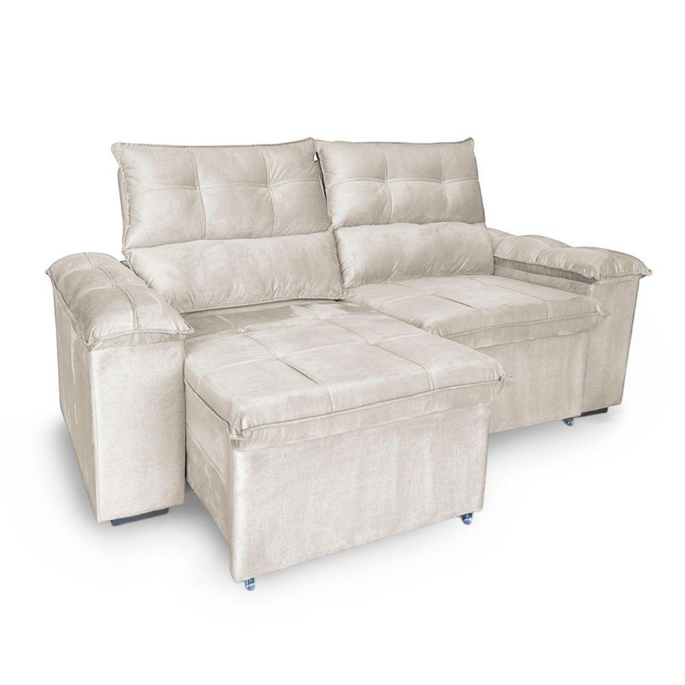 Sofá Retrátil E Reclinável 3 Lugares Verona 2,00m - élpis Móveis Veludo Bege - 1
