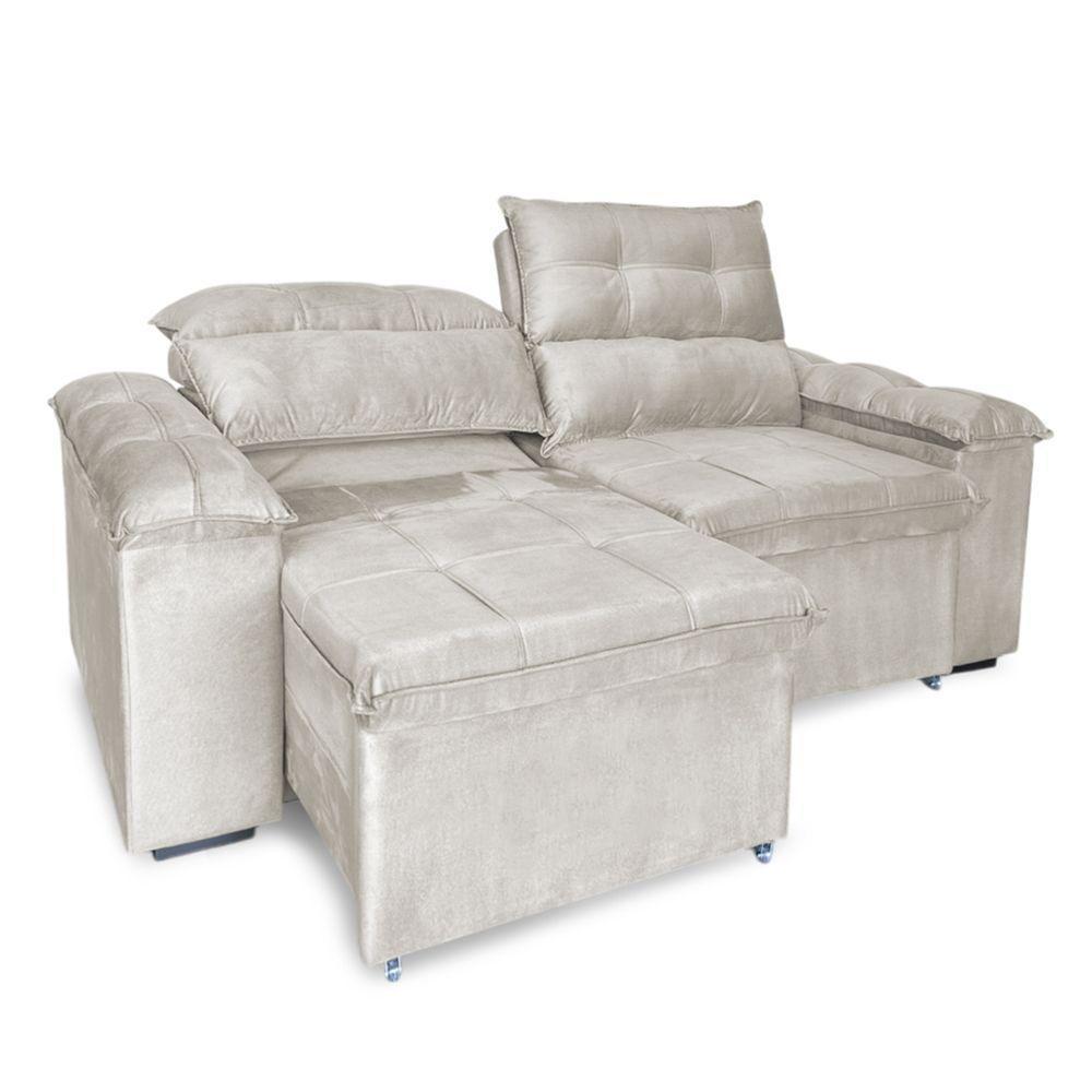 Sofá Retrátil E Reclinável 3 Lugares Verona 2,00m - élpis Móveis Veludo Bege - 3