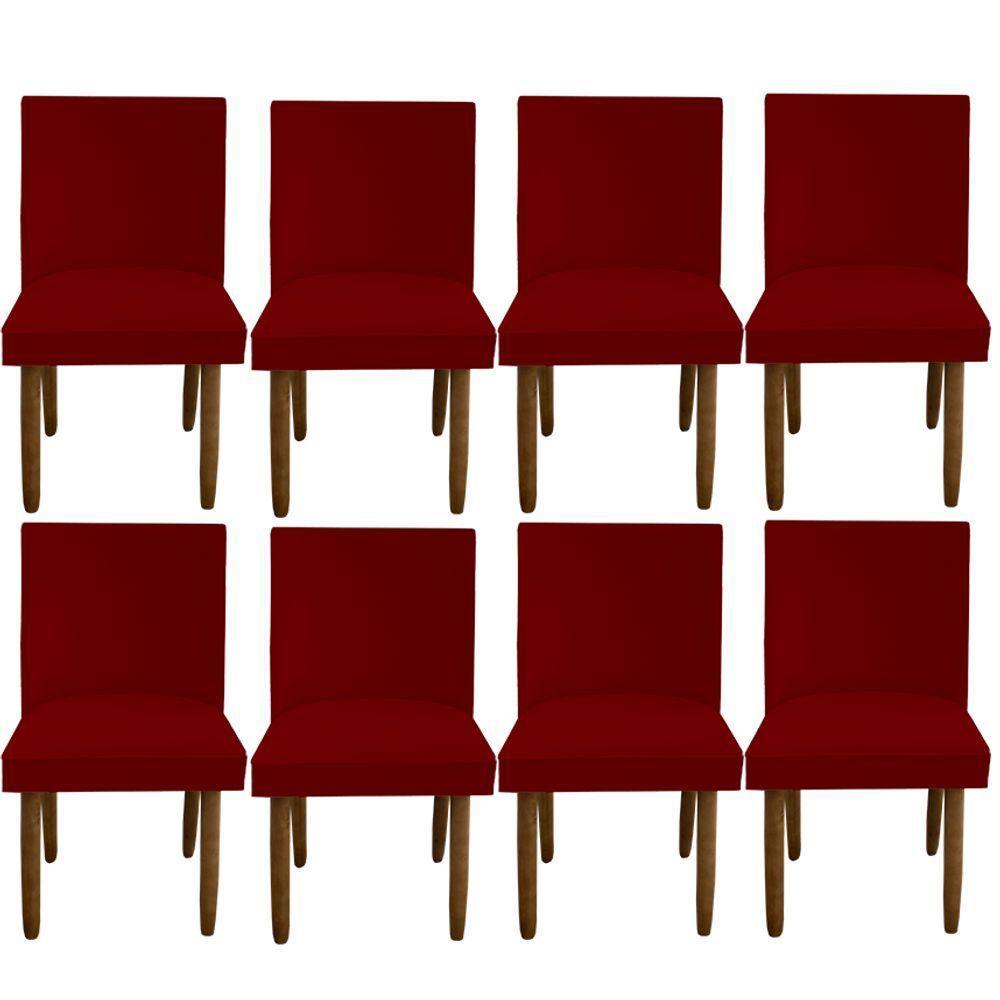 Kit 08 Cadeiras Para Sala De Jantar Tóquio Pés Palito Suede Vermelho D'classe Decor - 1