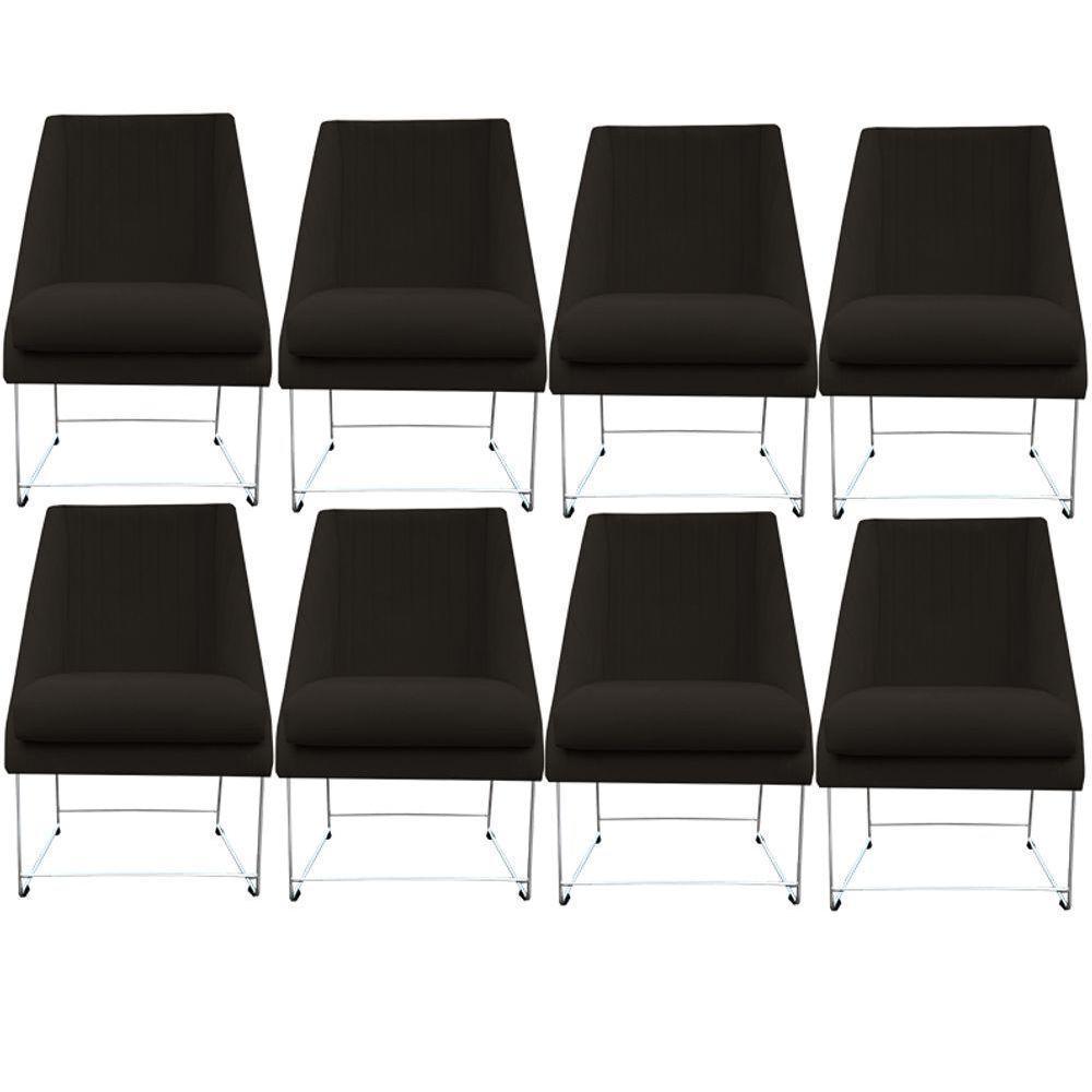 Kit 08 Cadeiras Ana Base De Ferro Prata Suede Marrom D'classe Decor - 1