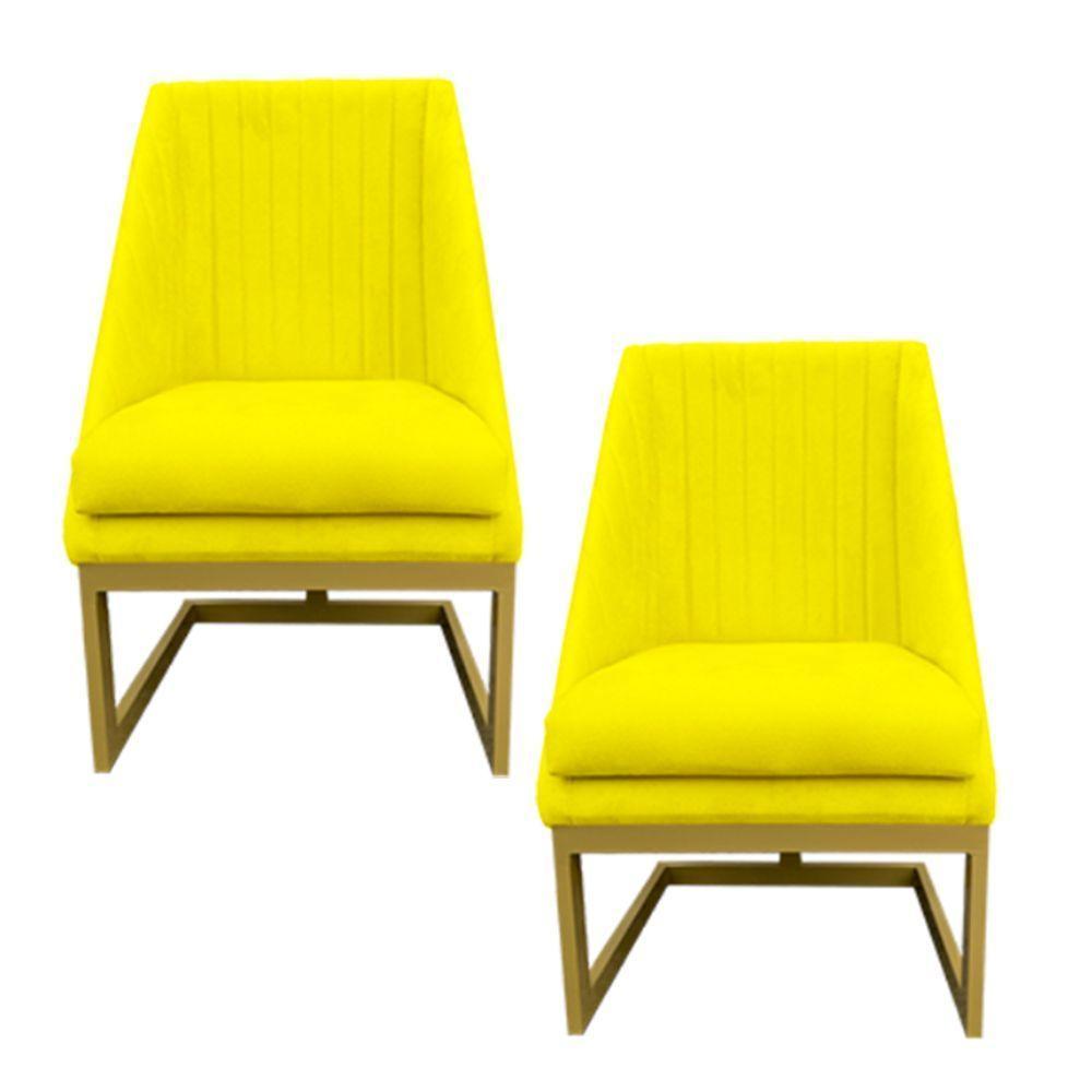 Kit 02 Cadeiras Para Sala De Jantar Ana Base De Ferro Suede Amarelo D'classe Decor - 1