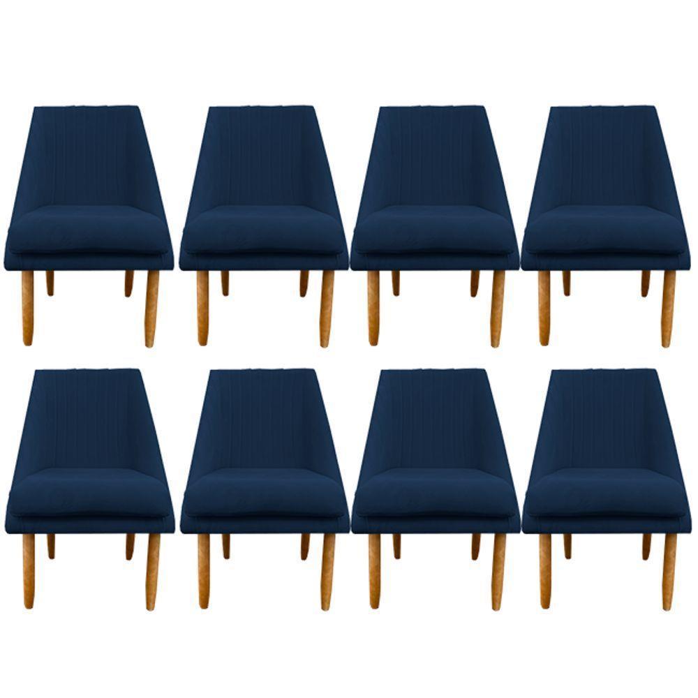 Kit 08 Cadeiras Para Sala De Jantar Ana Pés Palito Suede Azul Marinho D'classe Decor - 1