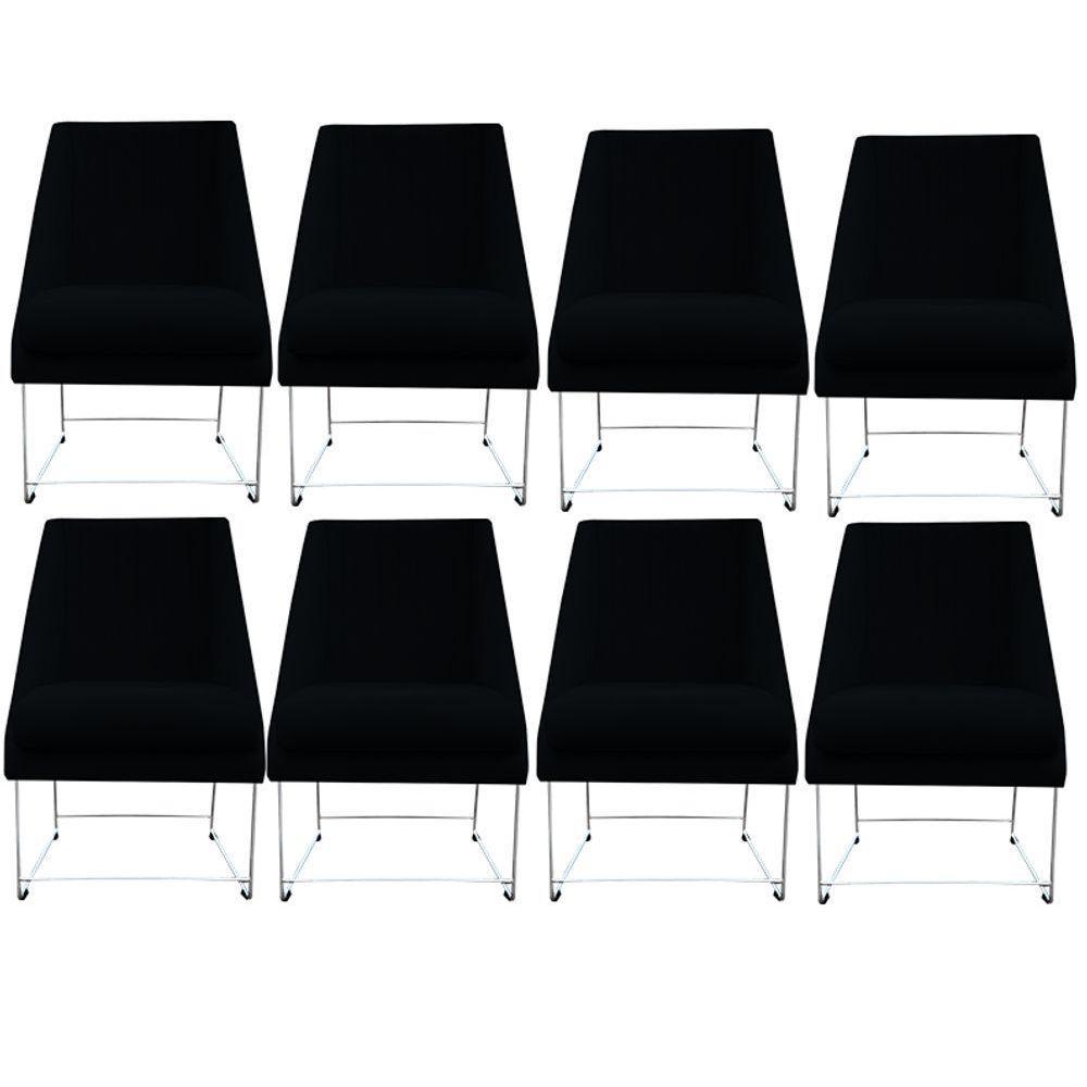 Kit 08 Cadeiras Ana Base De Ferro Prata Suede Preto D'classe Decor - 1
