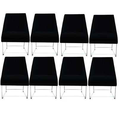 Kit 08 Cadeiras Ana Base De Ferro Prata Suede Preto D'classe Decor