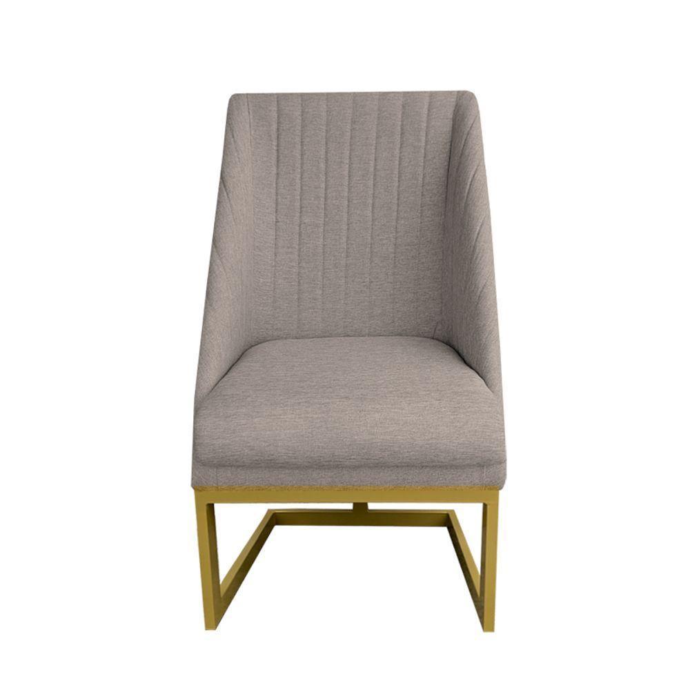 Cadeira Para Sala De Jantar Ana Base De Ferro Linho Bege D'classe Decor - 1