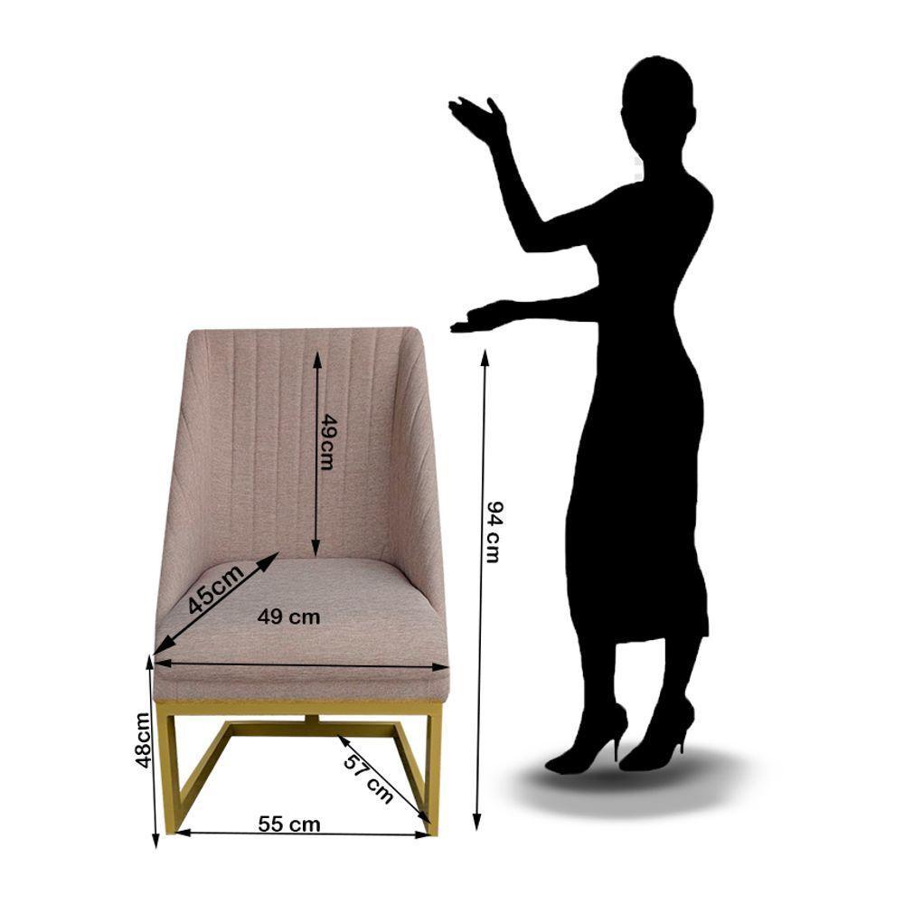 Cadeira Para Sala De Jantar Ana Base De Ferro Linho Bege D'classe Decor - 4
