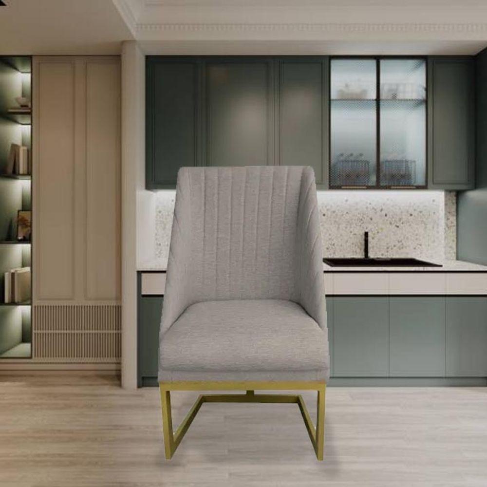 Cadeira Para Sala De Jantar Ana Base De Ferro Linho Bege D'classe Decor - 5