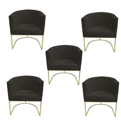 Kit 05 Poltronas Paola Base De Ferro Sued Marrom D'classe Decor