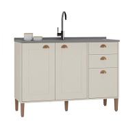 Balcão Sem Tampo 1,20 Tunisia 3 Portas 2 Gavetas Off White Com Canelato - 1