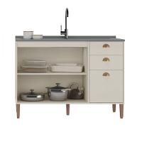 Balcão Sem Tampo 1,20 Tunisia 3 Portas 2 Gavetas Off White Com Canelato - 2