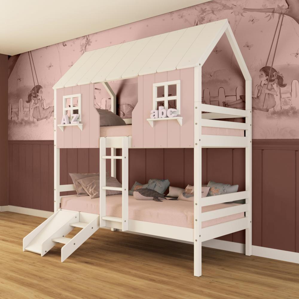 Beliche Casinha Encantada Com Kit Escada/ Escorregador Madeira Maciça Rosa/ Branco Megamobilia - 1