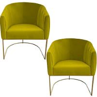 Kit 02 Poltrona Julia Com Base De Ferro Sala De Estar Escritório Recepção Clinica Suede Amarelo D'classe Decor - 1