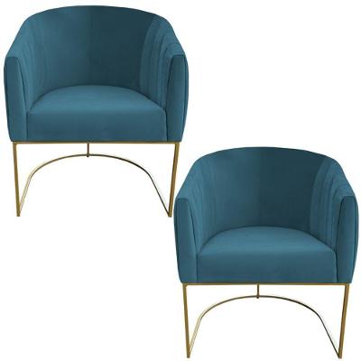 Kit 02 Poltrona Julia Com Base De Ferro Sala De Estar Escritório Recepção Clinica Suede Azul Tiffany D'classe Decor