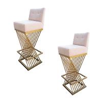 Kit 02 Banquetas Luma Base De Ferro Sued Bege D'classe Decor - 1