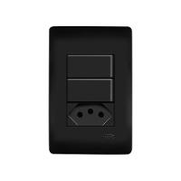 Interruptor Simples Duplo E Tomada 2p+t 10a Fame Habitat Black Com Placa 4x2 Preto - 1