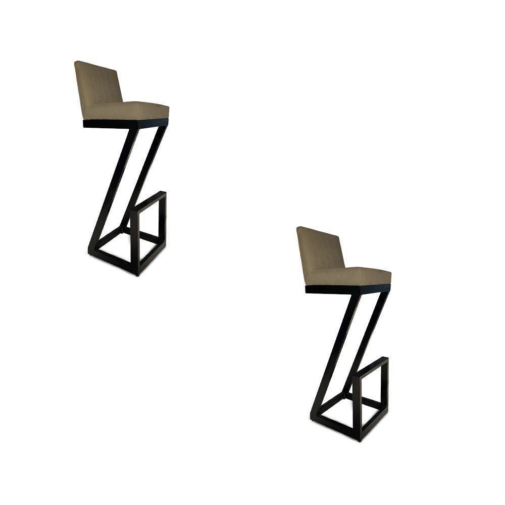 Kit 02 Banqueta Altaz Base De Ferro Suede Marrom Rato D'classe Decor - 1