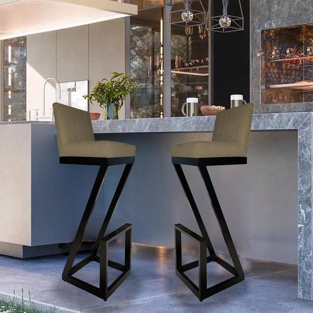 Kit 02 Banqueta Altaz Base De Ferro Suede Marrom Rato D'classe Decor - 6