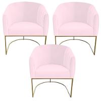 Kit 03 Poltrona Julia Com Base De Ferro Sala De Estar Escritório Recepção Clinica Suede Rosa Bebê D'classe Decor - 1
