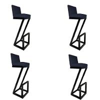 Kit 04 Banqueta Alta Z Base De Ferro Suede Azul Marinho D'classe Decor - 1