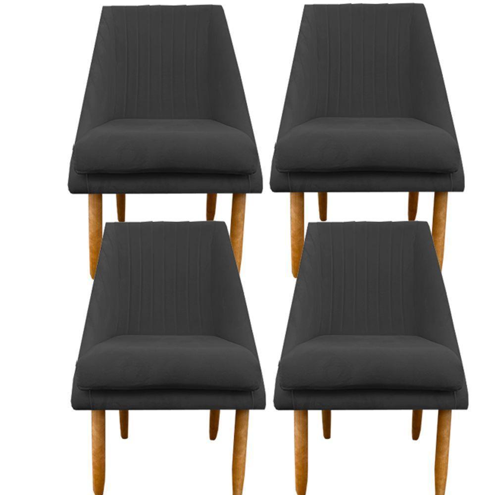 Kit 04 Cadeiras Para Sala De Jantar Ana Pés Palito Suede Grafite D'classe Decor - 1