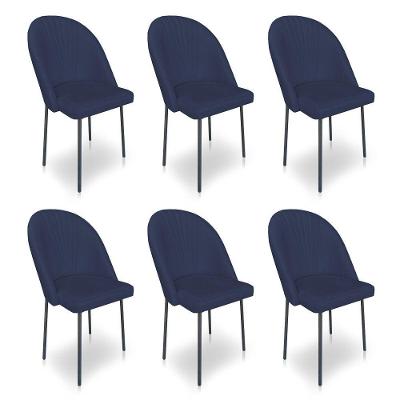 Kit 06 Cadeiras De Jantar Virginia Sued Azul Marinho Pés De Ferro Preto Dclasse Decor
