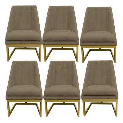 Kit 06 Cadeiras Para Sala De Jantar Ana Base De Ferro Suede Marrom Rato D'classe Decor