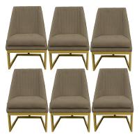 Kit 06 Cadeiras Para Sala De Jantar Ana Base De Ferro Suede Marrom Rato D'classe Decor - 1