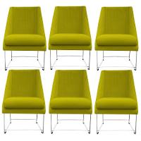 Kit 06 Cadeiras Ana Base De Ferro Prata Suede Amarelo D'classe Decor - 1