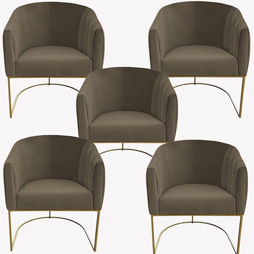Kit 05 Poltrona Julia Com Base De Ferro Sala De Estar Escritório Recepção Clinica Suede Marrom Rato D'classe Decor - 1