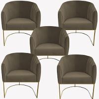 Kit 05 Poltrona Julia Com Base De Ferro Sala De Estar Escritório Recepção Clinica Suede Marrom Rato D'classe Decor - 1