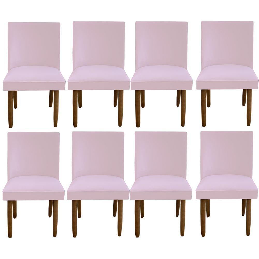 Kit 08 Cadeiras Para Sala De Jantar Tóquio Pés Palito Suede Rosa Bebê D'classe Decor - 1