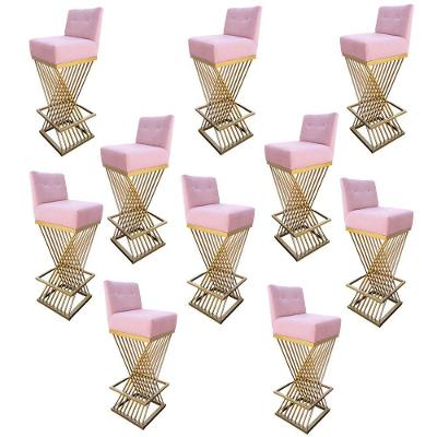 Kit 10 Banquetas Luma Base De Ferro Sued Rosa Bebê D'classe Decor