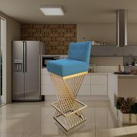 Kit 10 Banquetas Luma Base De Ferro Sued Azul Tiffany D'classe Decor - 9