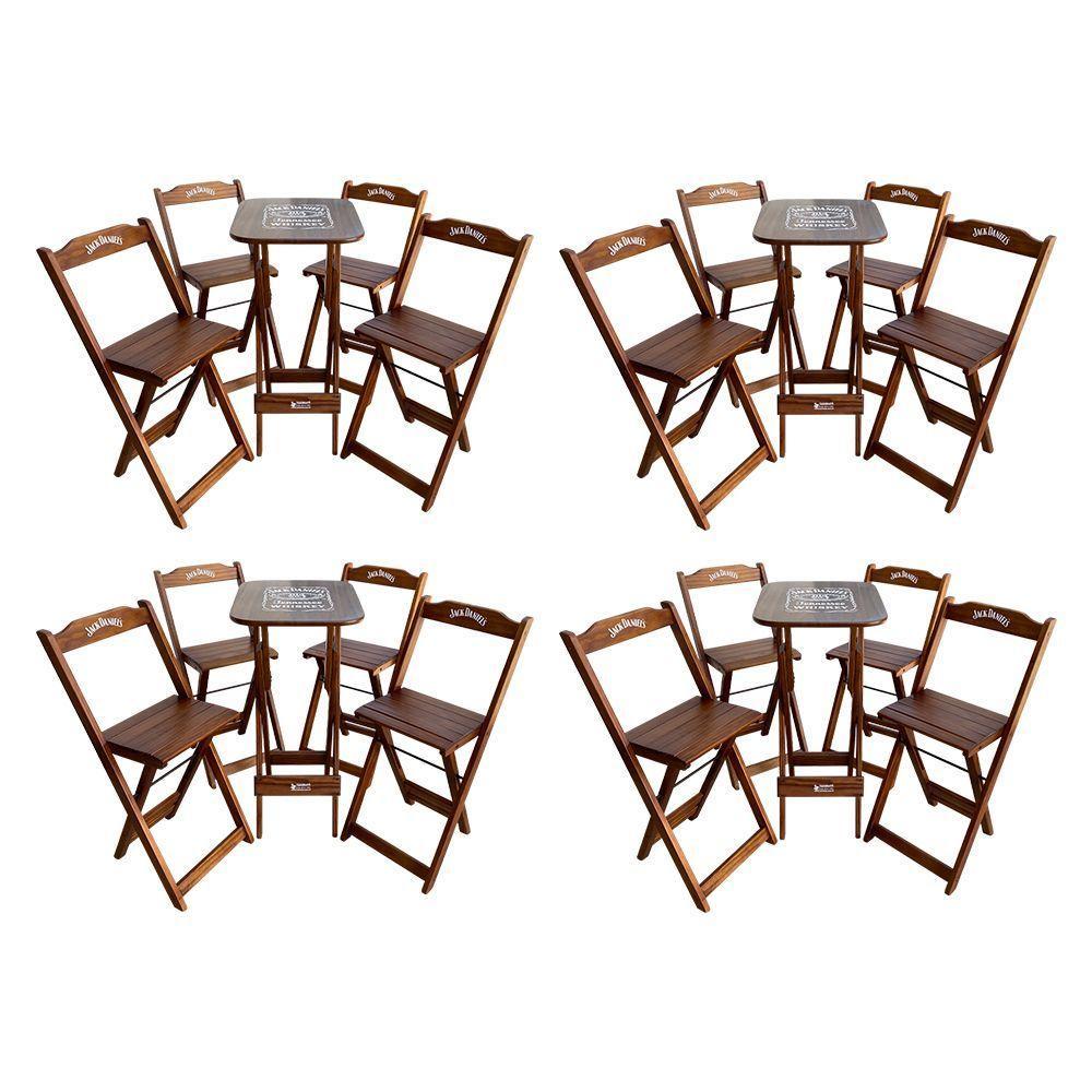 Kit 4 Conjuntos Bistrô Mesa Com 4 Banquetas Dobráveis De Madeira Personalizada Jack - Imbuia - 1