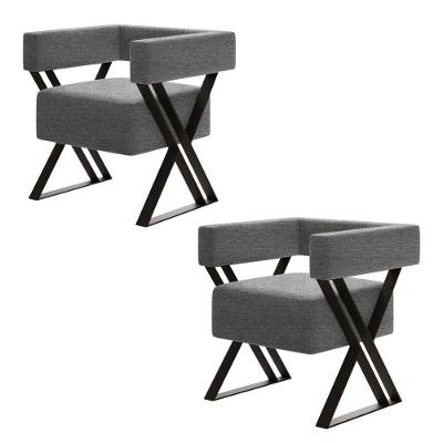 Kit 2 Poltrona Decorativa Mirela Pés Metal Estilo Industrial Linho Cinza