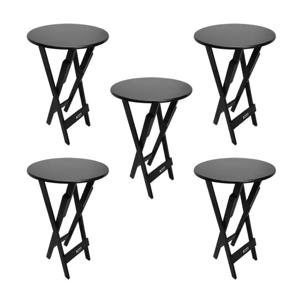 Kit 5 Mesas Bistrôs Dobráveis De Madeira Redonda Preta - Tarimatã - 1
