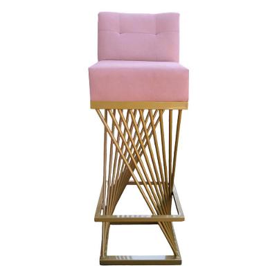 Banqueta Luma Base De Ferro Sued Rosa Bebê D'classe Decor