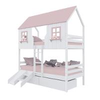 Beliche Casinha Encantada Com 02 Gavetas Kit Escada/ Escorregador Madeira Maciça Branco/ Rosa Megamobilia - 2