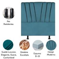 Cabeceira Estofada Cama Casal Queen Size 160 Cm Ariel Suede Azul Turquesa