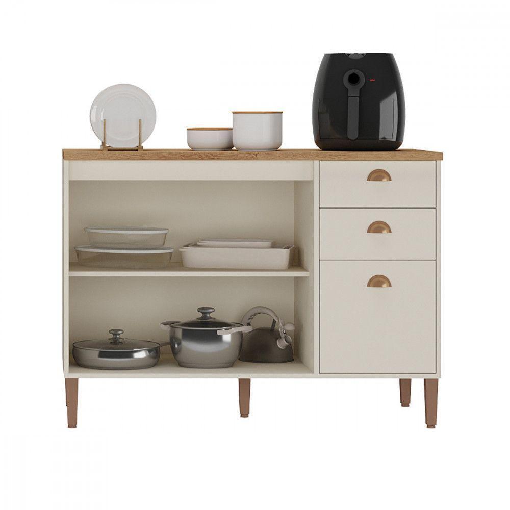 Balcão Com Tampo 1,20 Tunisia 3 Portas 2 Gavetas Off White Com Canelato - 2