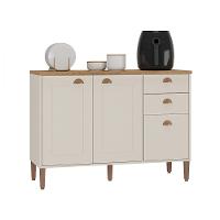 Balcão Com Tampo 1,20 Tunisia 3 Portas 2 Gavetas Off White Com Canelato - 1