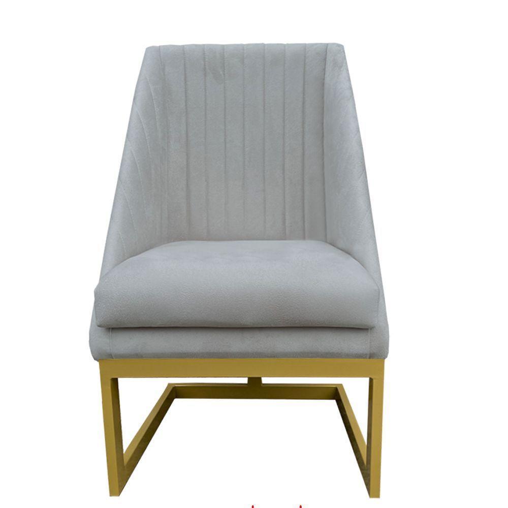 Cadeira Para Sala De Jantar Ana Base De Ferro Maciço Suede Bege D'classe Decor - 1
